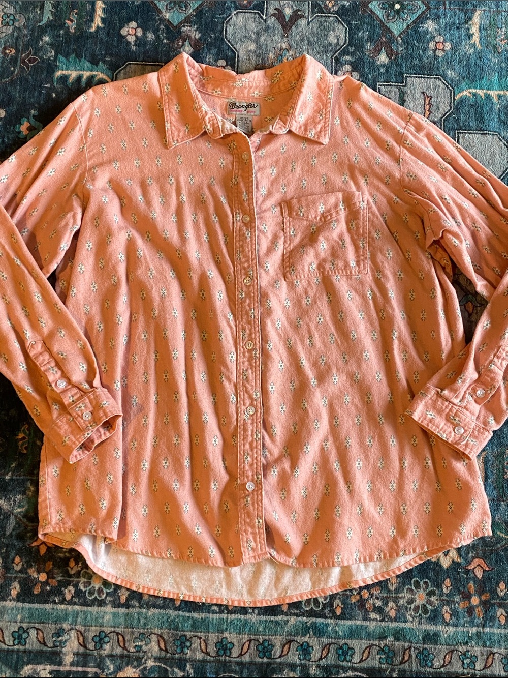 Wrangler Coral Pink Embroidered Button-Down Shirt